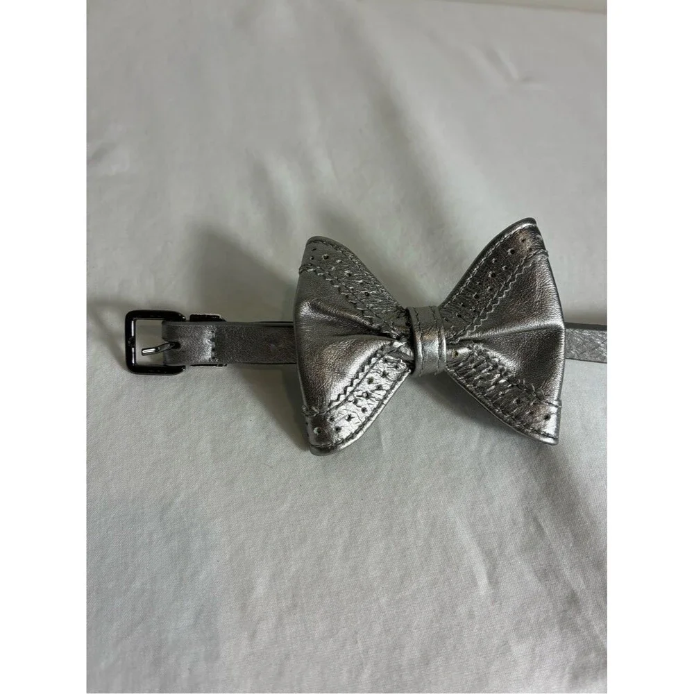 Cole Haan Womens Belt Sz L/XL Metallic Silver Bow Belt cute